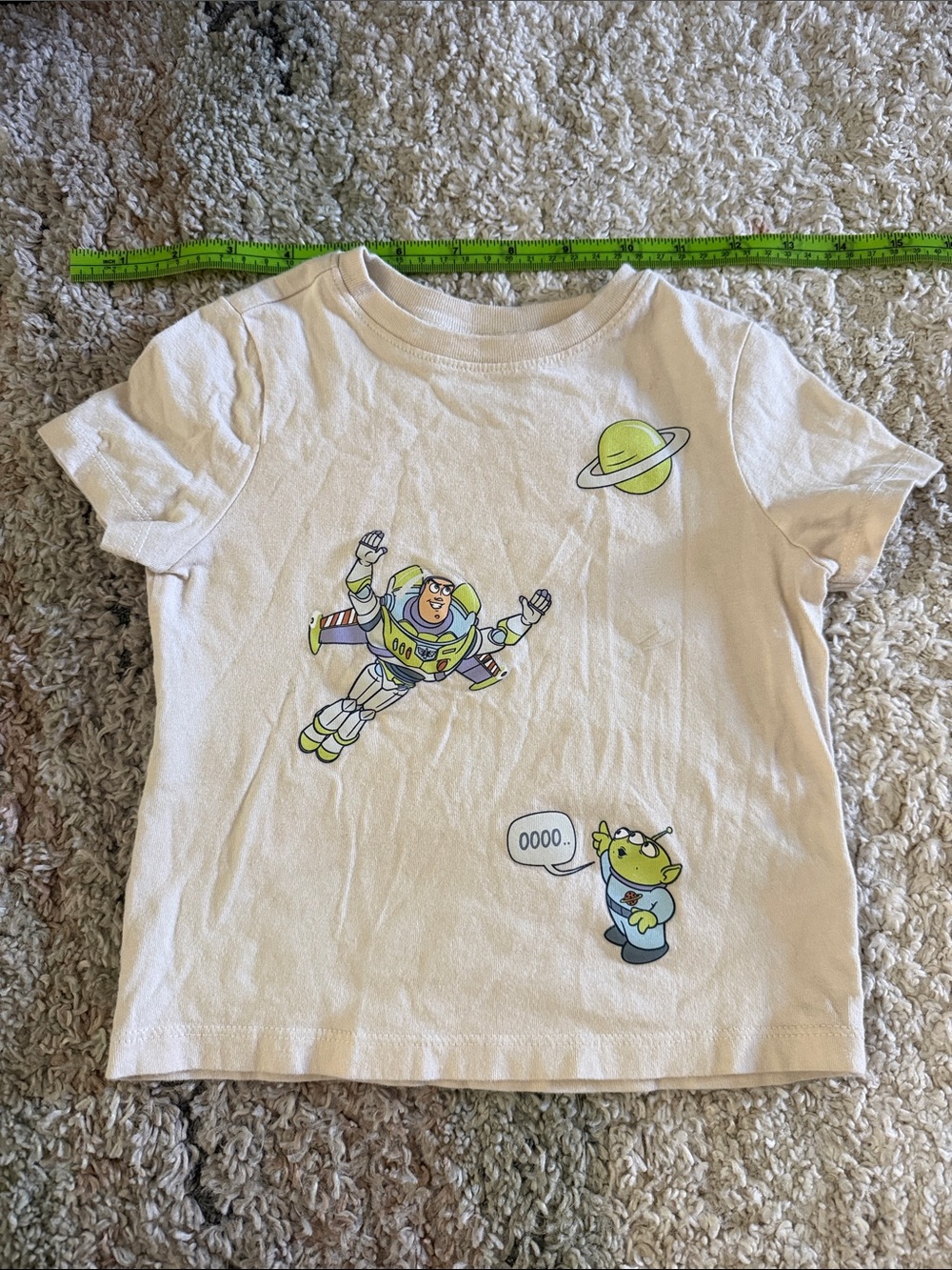 Disney White Tee with Buzz Lightyear & Green Alien Graphic